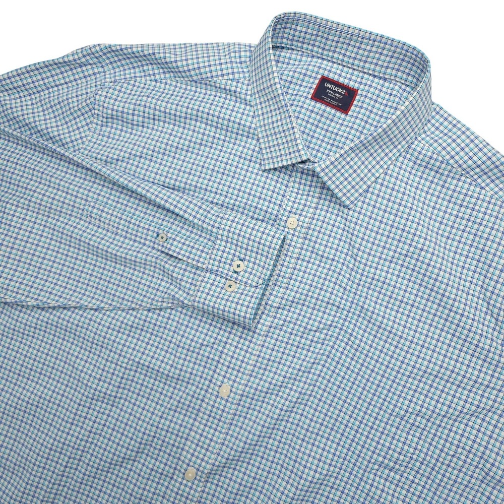 UNTUCKit Lopez-Perf Shirt Mens 3XL Blue Check Long Sleeve Button Up Stretch